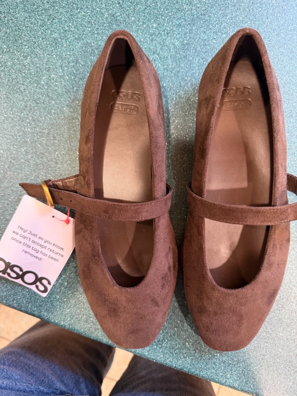 ASOS Brown Suede Mary Jane Flats with Strap